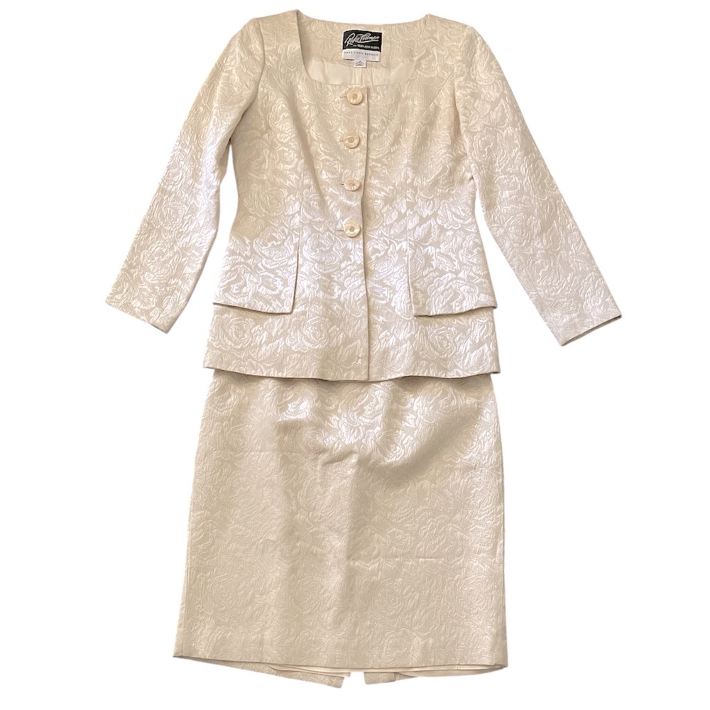 Saks Fifth Avenue Cream Brocade Skirt Suit Set